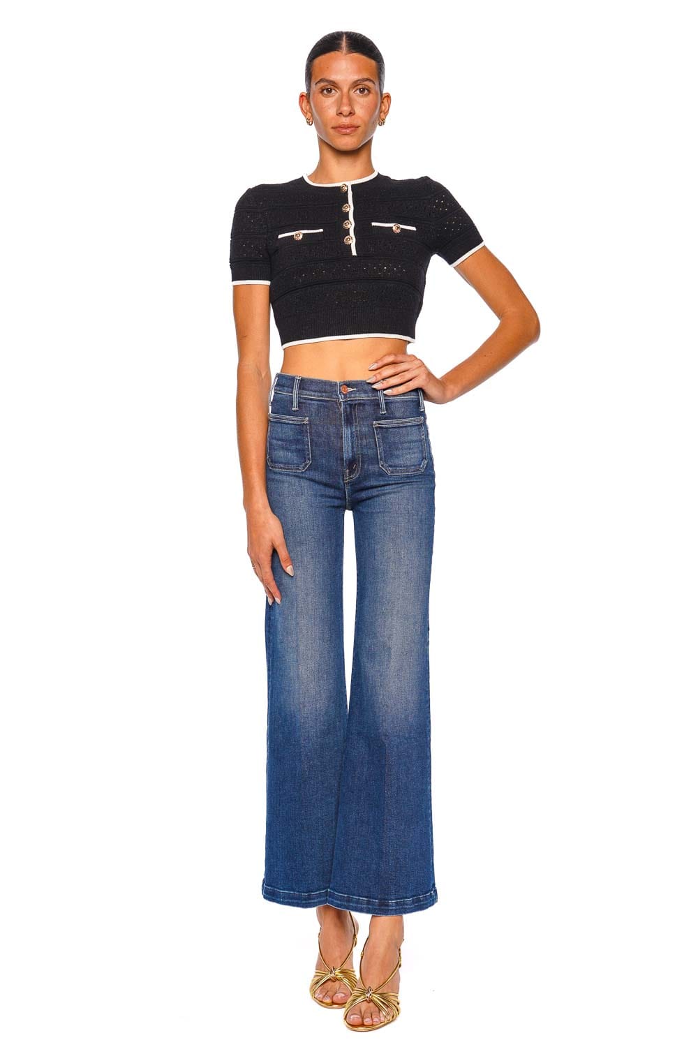 MOTHER Denim Hustler Roller Patch Pocket Wide Leg Jeans Medium Blue