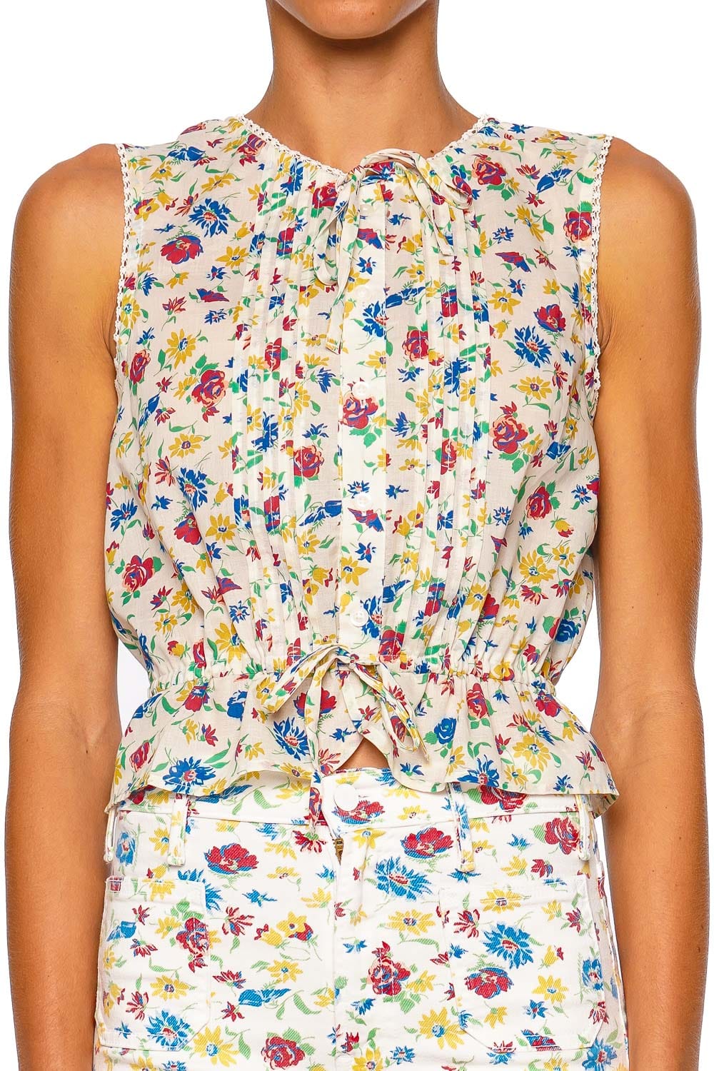 MOTHER Denim The Love Letter Rose Bowl Sleeveless Floral Blouse