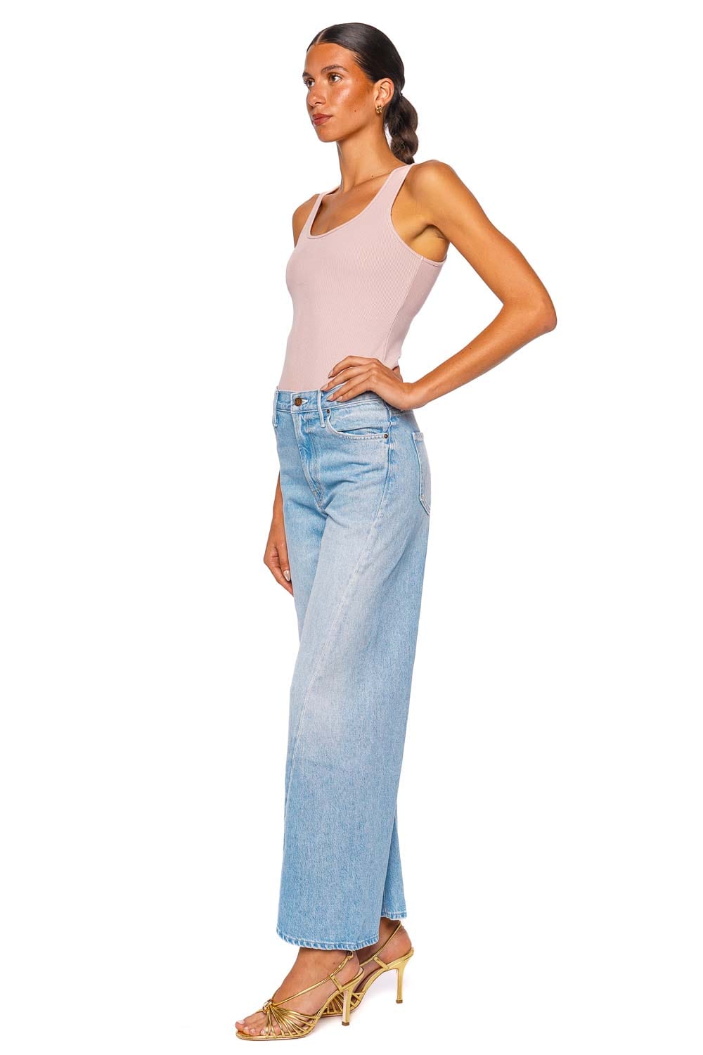 MOTHER Denim The Lemon Twist Sneak Munchies Light Wash Wide Leg Jeans