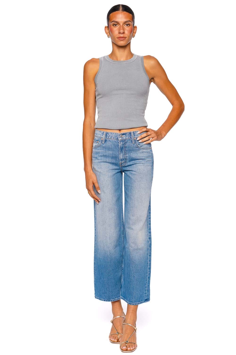 MOTHER Denim Lil Rerun Zip Sneak Wide Leg Jean