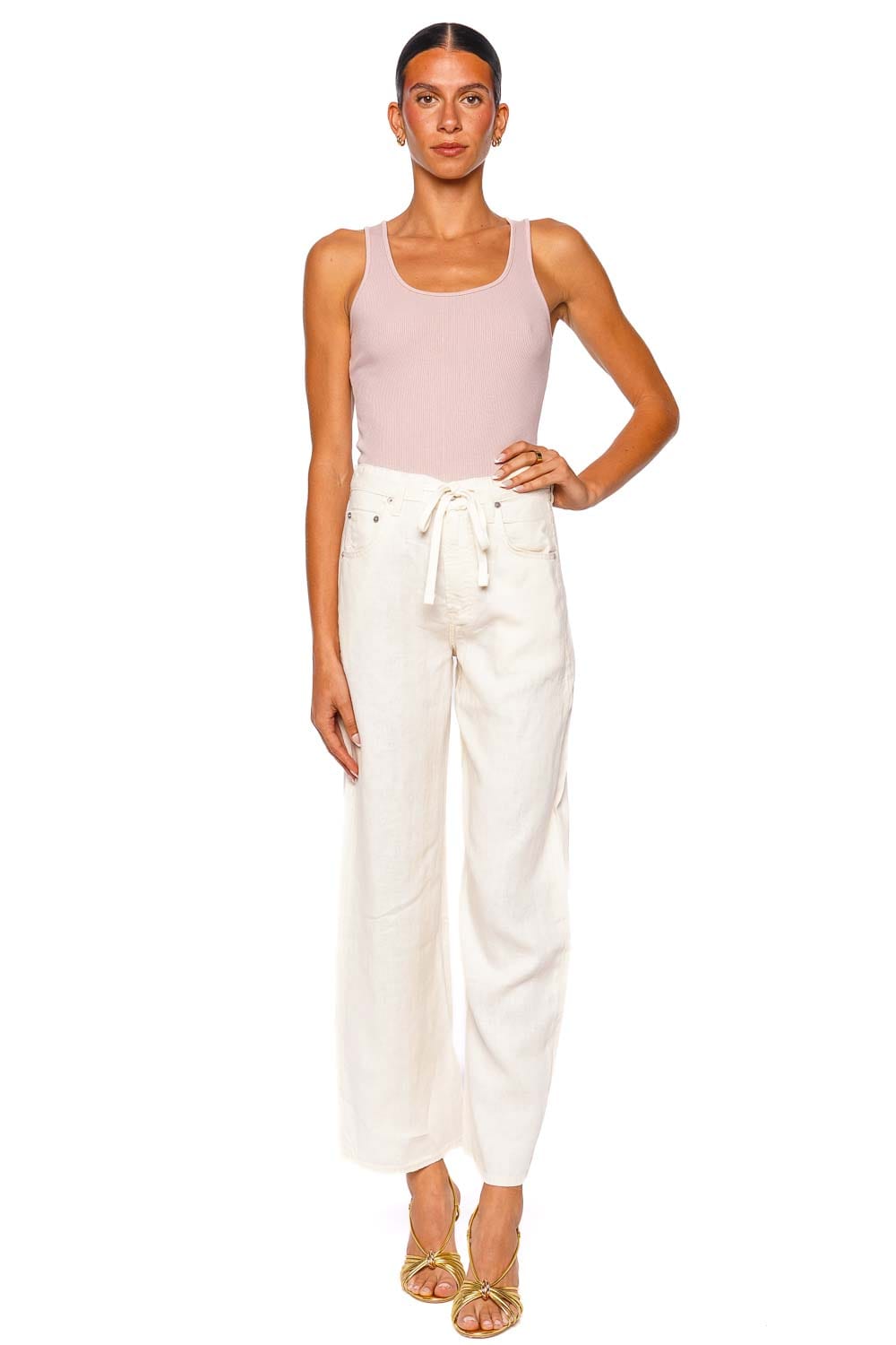Citizens of Humanity Brynn Vanilla Linen Wide Leg Drawstring Trouser