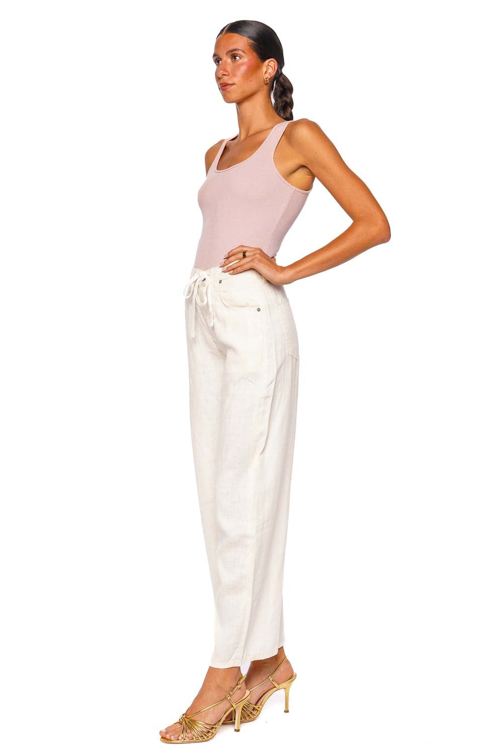 Citizens of Humanity Brynn Vanilla Linen Wide Leg Drawstring Trouser