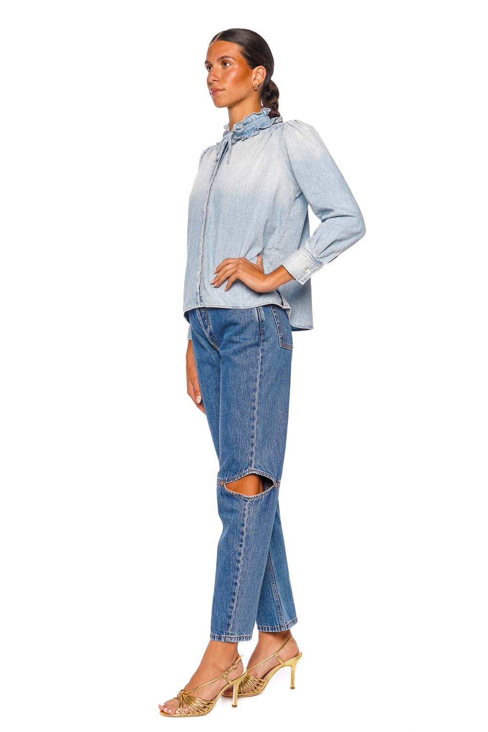 Citizens of Humanity Calista Light Blue Long Sleeve Frill Collar Shirt