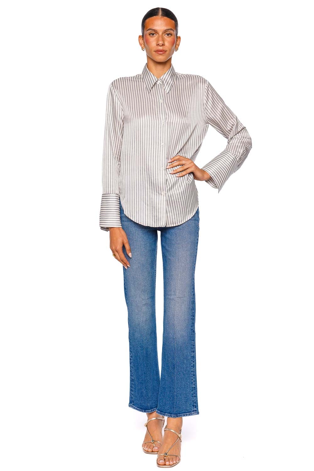 Citizens of Humanity Camilia Mirada Stripe Beige Long Sleeve Button Down Shirt