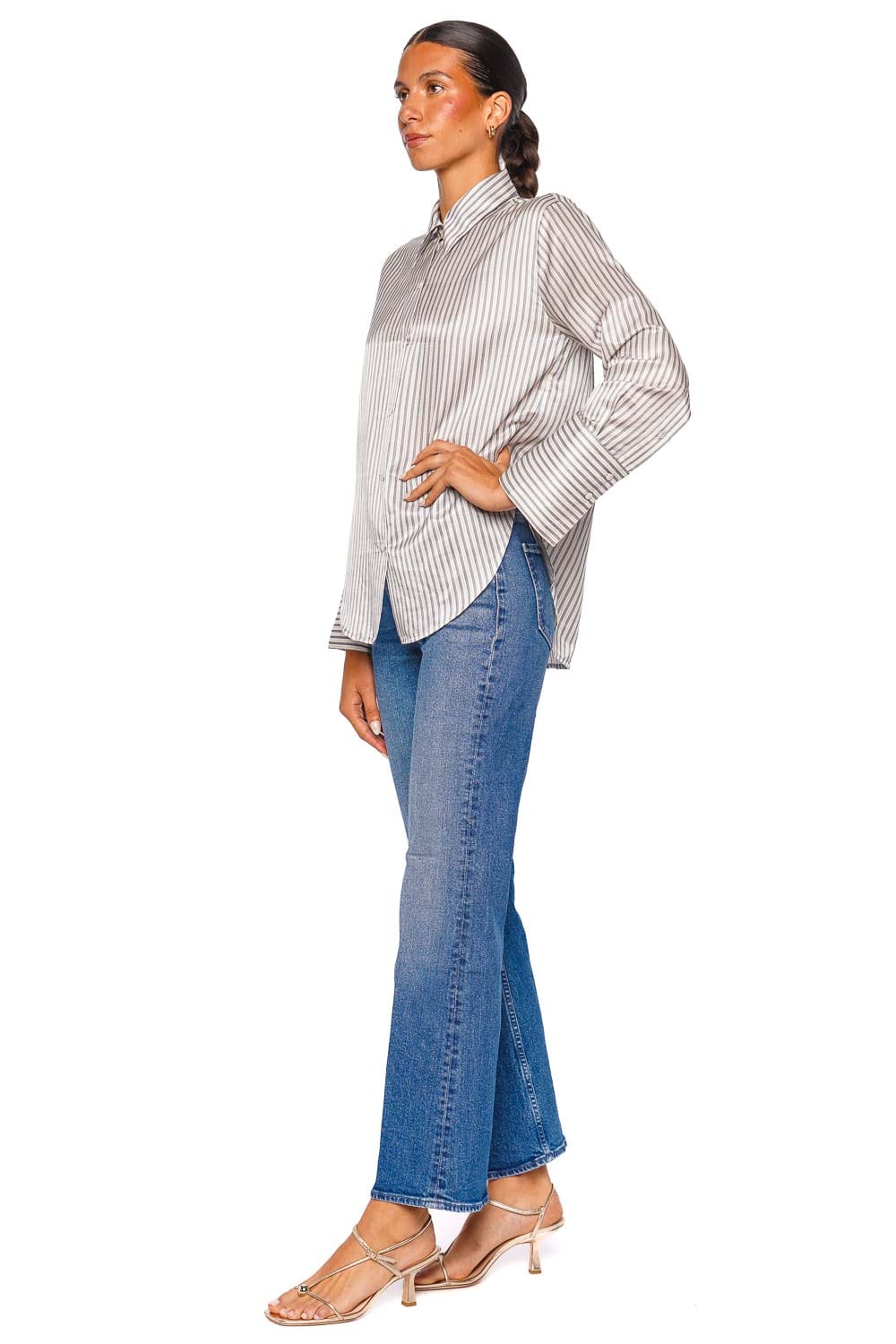 Citizens of Humanity Camilia Mirada Stripe Beige Long Sleeve Button Down Shirt