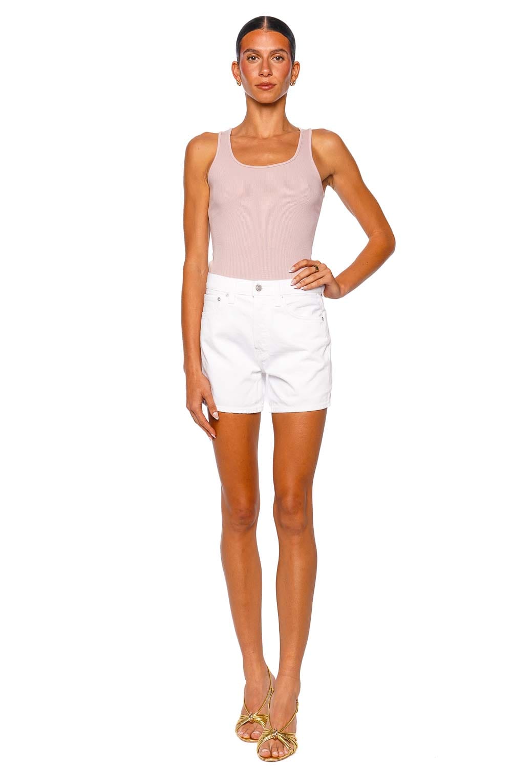 AGOLDE Parker Long White Denim Shorts