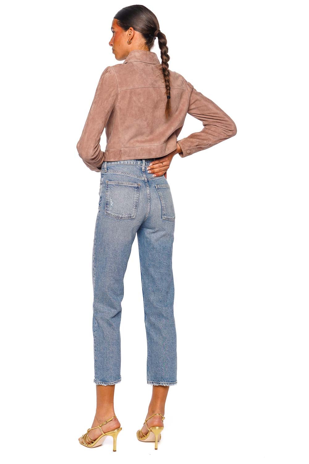 FRAME Small Mauve Suede Cropped Jacket Long Sleeve