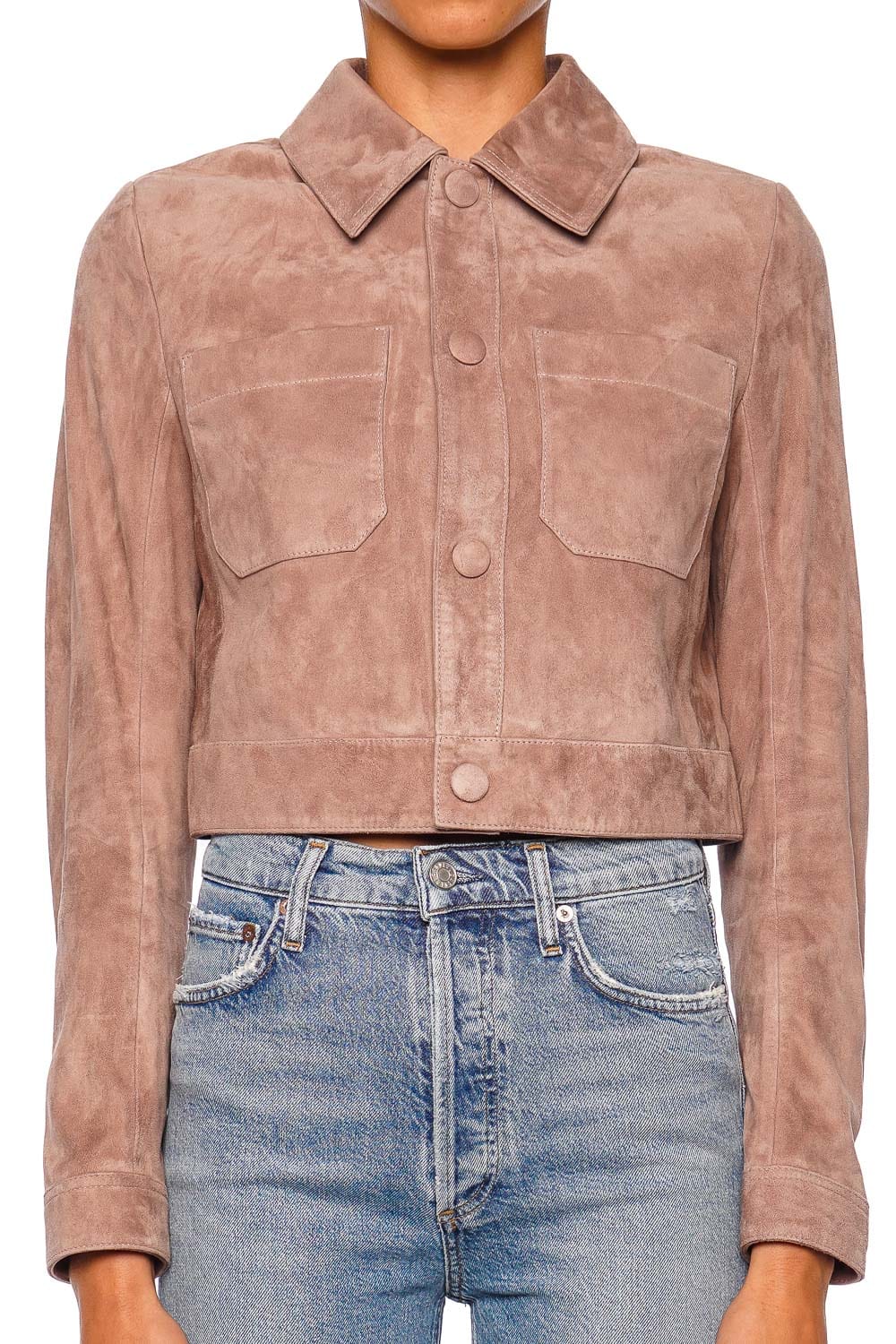 FRAME Small Mauve Suede Cropped Jacket Long Sleeve