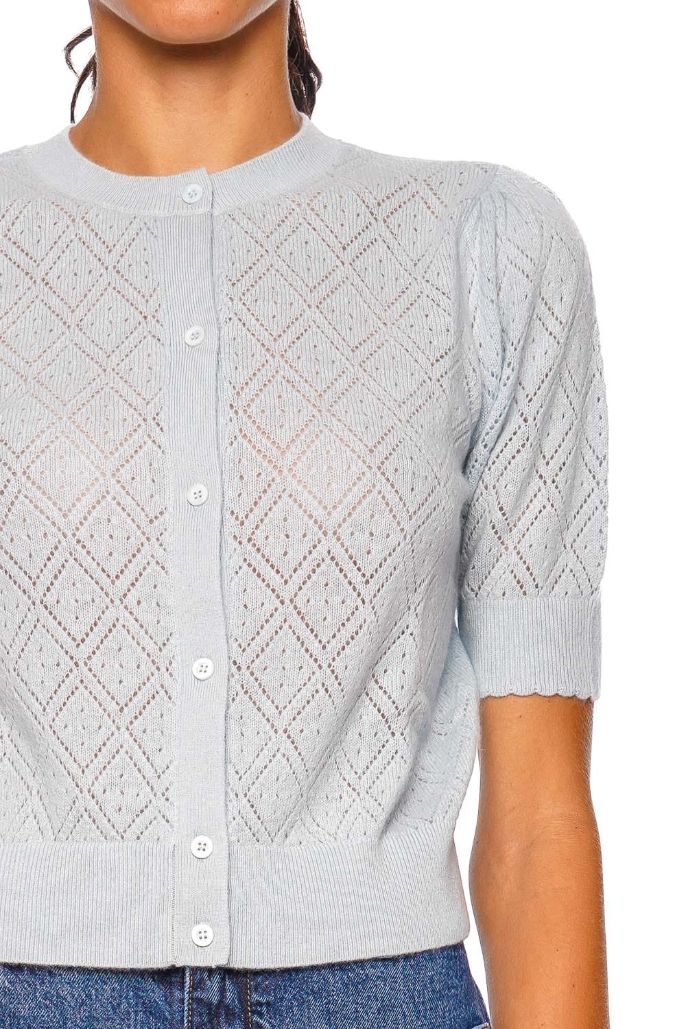 FRAME The Delicate Cashmere Sky Blue Short Sleeve Cardigan