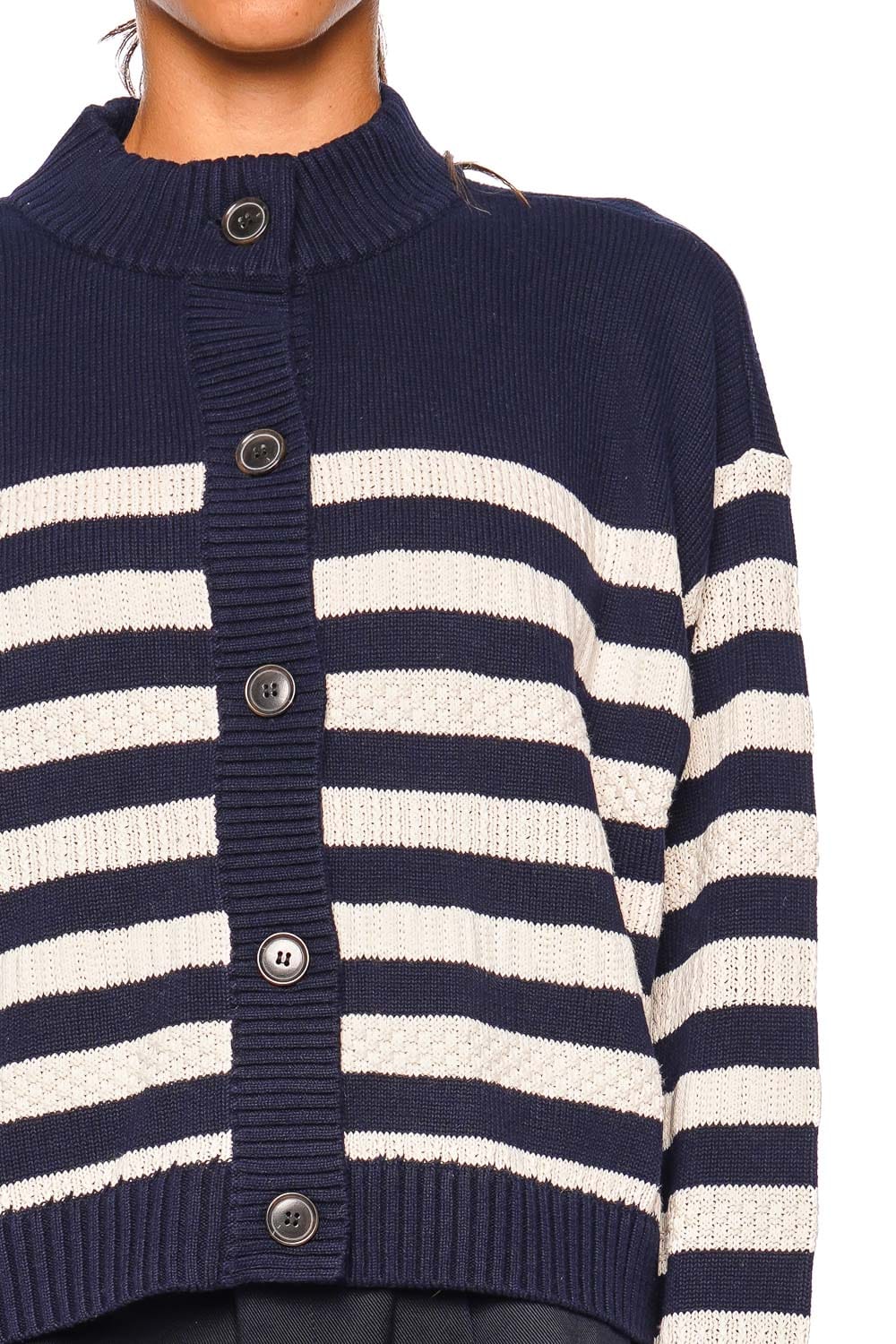 FRAME The Variation Femme Navy Multi Long Sleeve Striped Cardigan