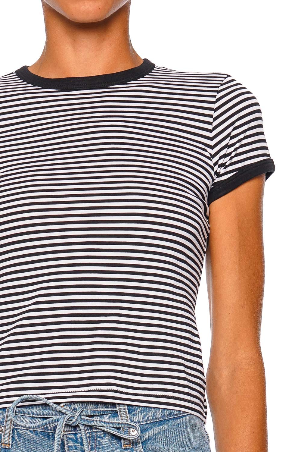 FRAME The Ringer Black Multi Short Sleeve Striped Baby Tee
