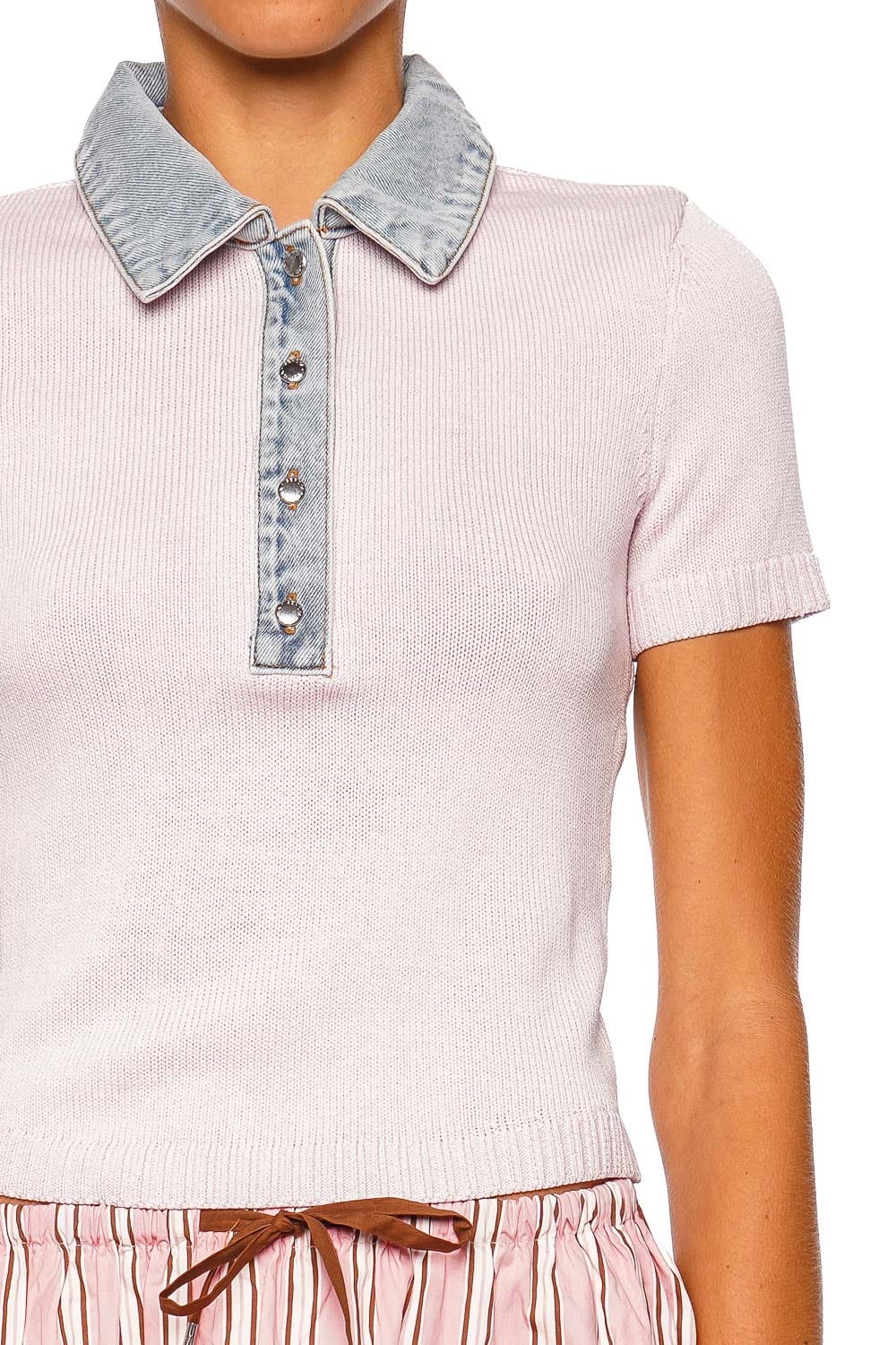 SER.O.YA Erika Petal Pink Short Sleeve Knit Polo Top