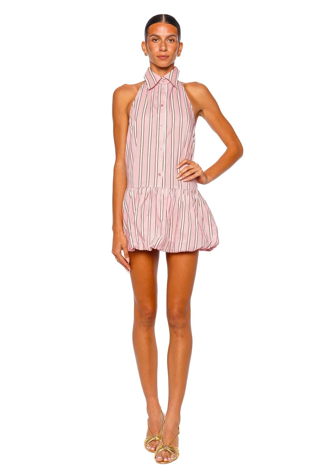 SER.O.YA Anastacia Dress Sleeveless Pink Striped Bubble Mini Dress