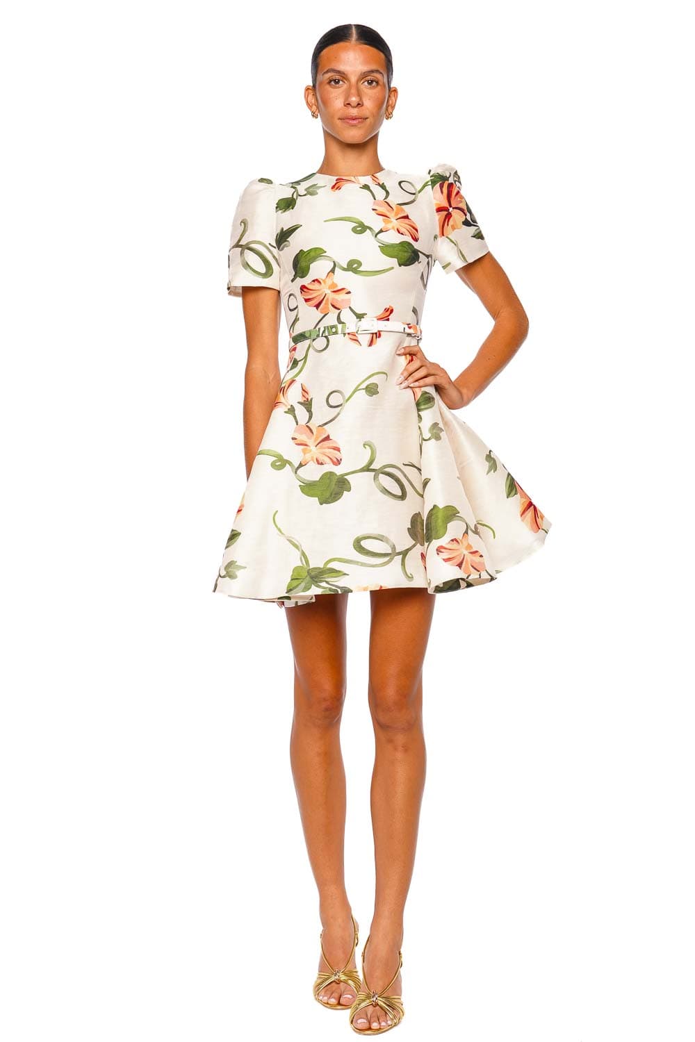 LEO LIN Elyse Vine Print in Snow Short Sleeve Mini Dress