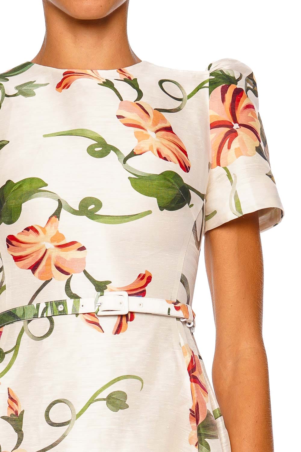LEO LIN Elyse Vine Print in Snow Short Sleeve Mini Dress