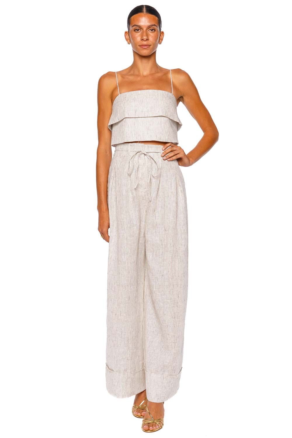 Shona Joy Alto White Pinstripe High Waisted Wide Leg Pant