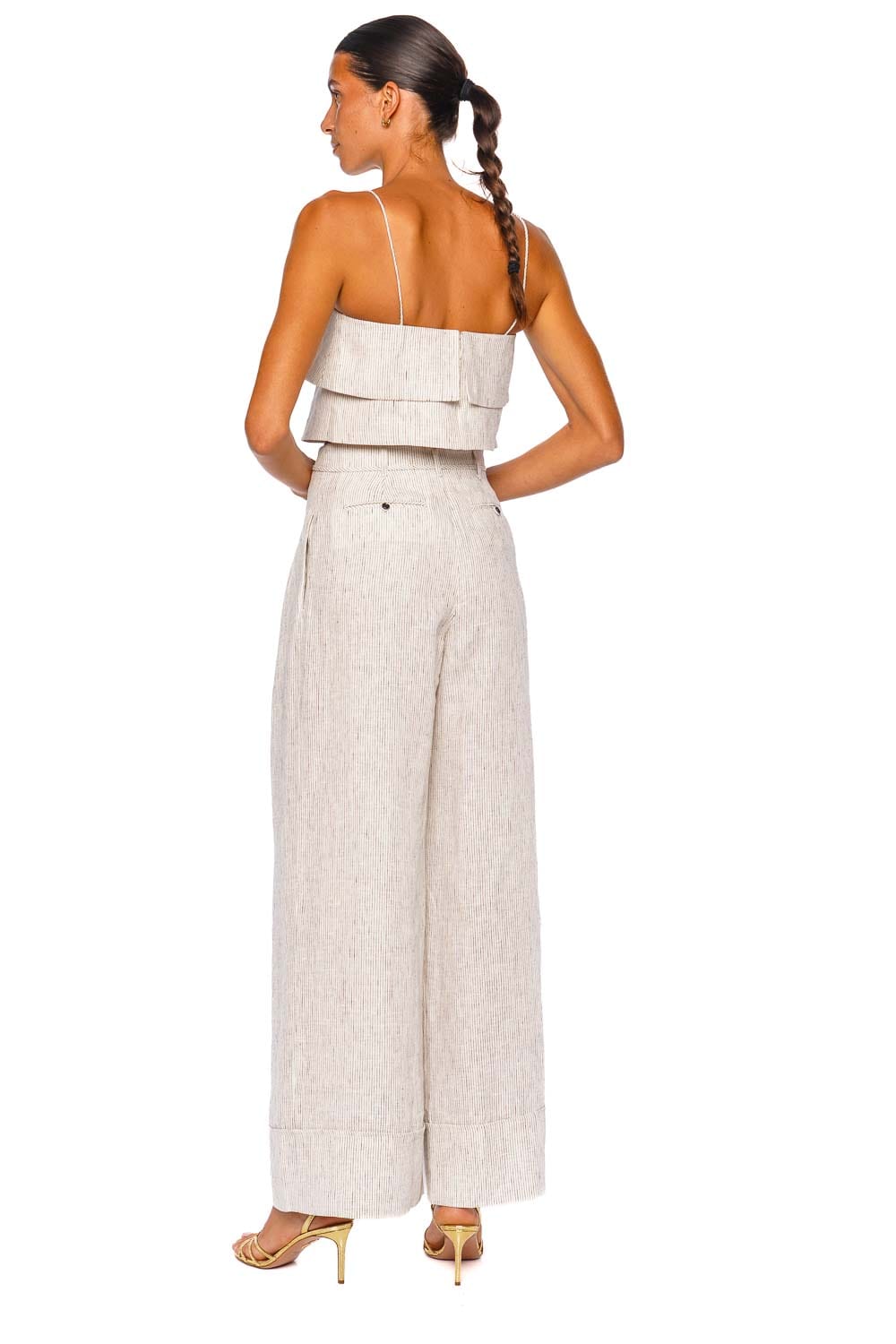 Shona Joy Alto White Pinstripe High Waisted Wide Leg Pant