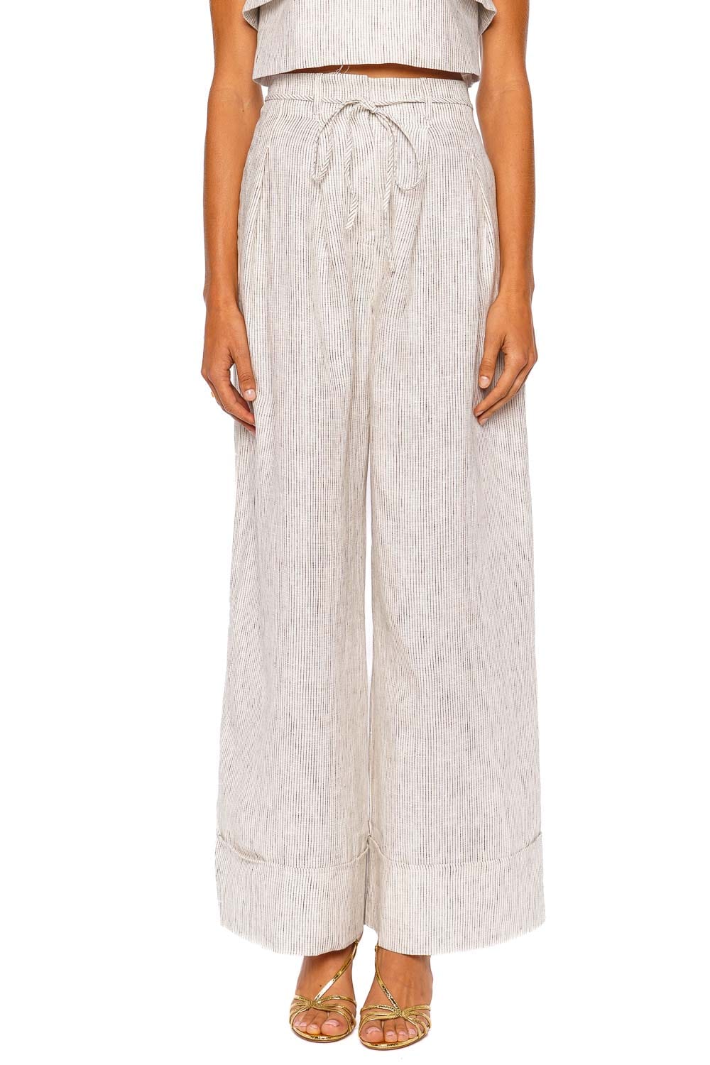 Shona Joy Alto White Pinstripe High Waisted Wide Leg Pant