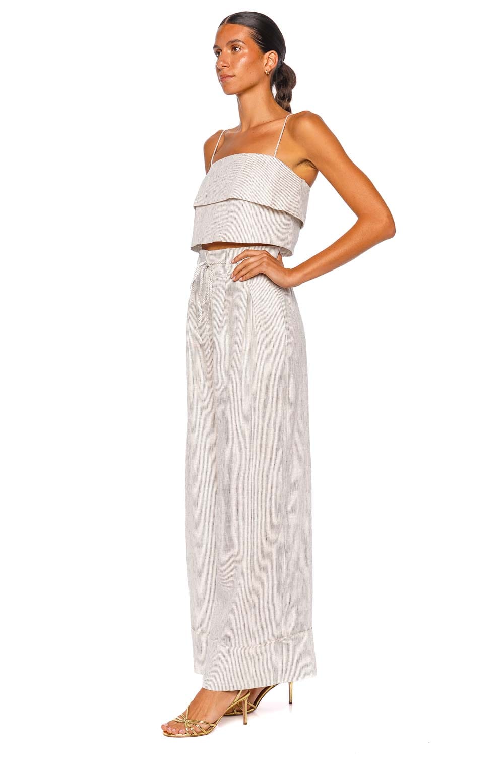 Shona Joy Alto White Pinstripe Strappy Cropped Cami