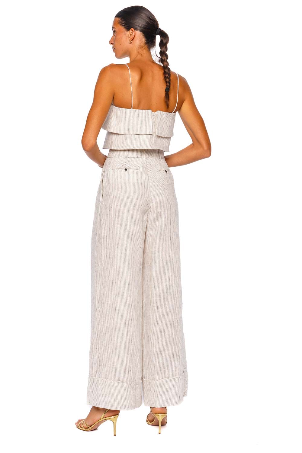 Shona Joy Alto White Pinstripe Strappy Cropped Cami
