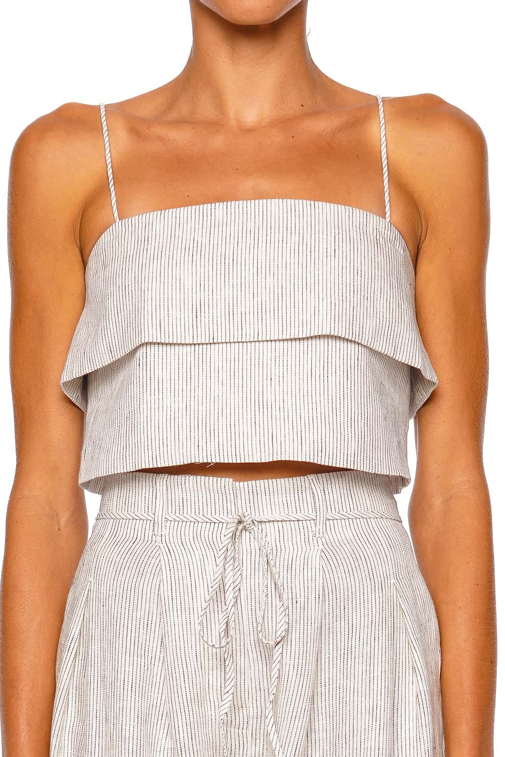 Shona Joy Alto White Pinstripe Strappy Cropped Cami