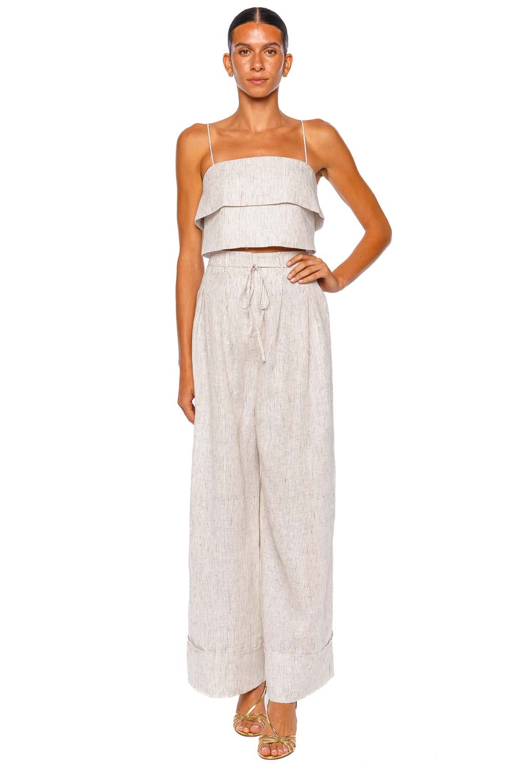 Shona Joy Alto White Pinstripe Strappy Cropped Cami