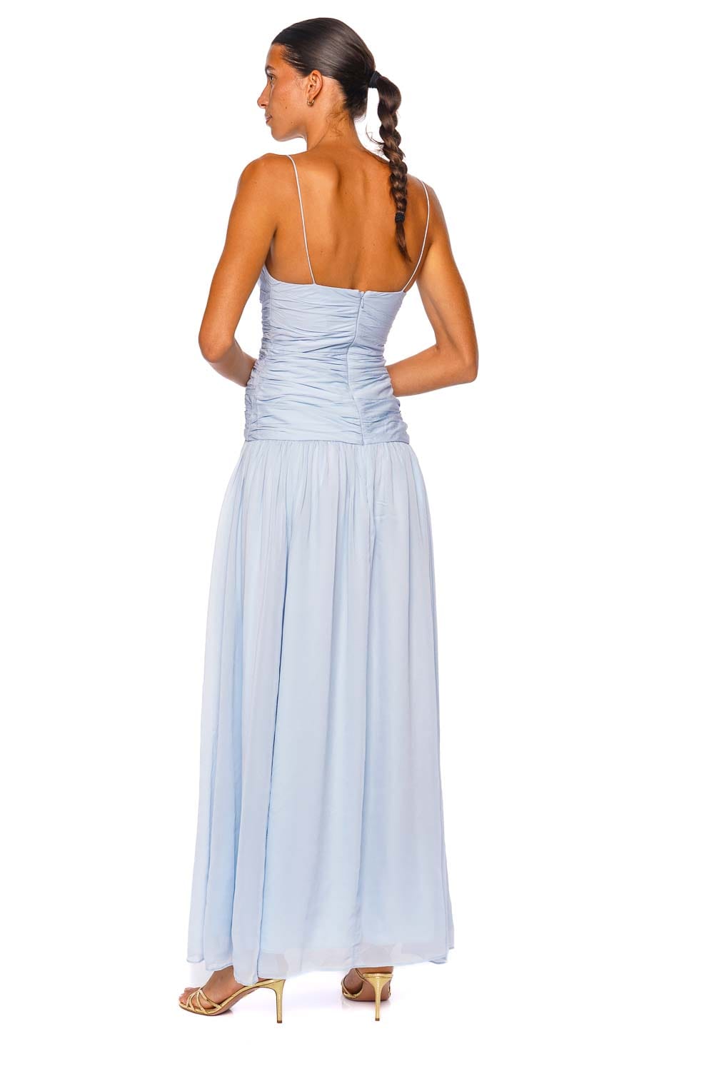 Shona Joy Juno Gathered Bodice Arcadian Blue Spaghetti Strap Maxi Dress