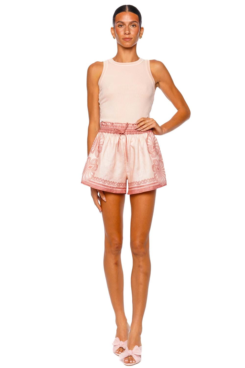 Shani Shemer Carly Pink Shell Print High Waist Shorts