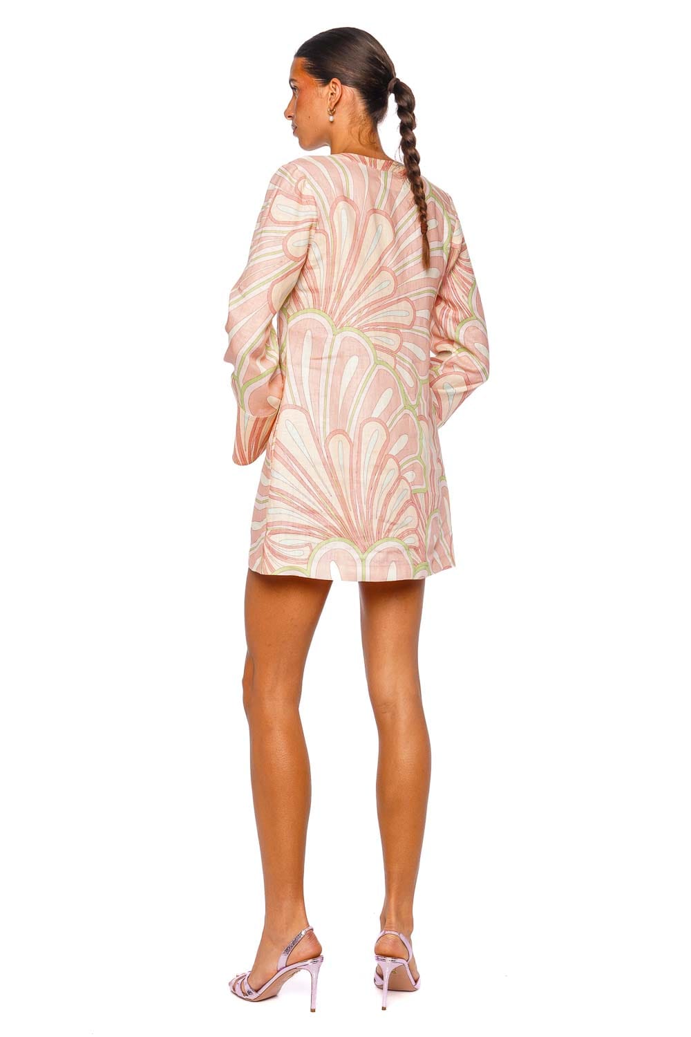 Shani Shemer Valerie Pink Floral Long Sleeve Mini Kaftan Dress
