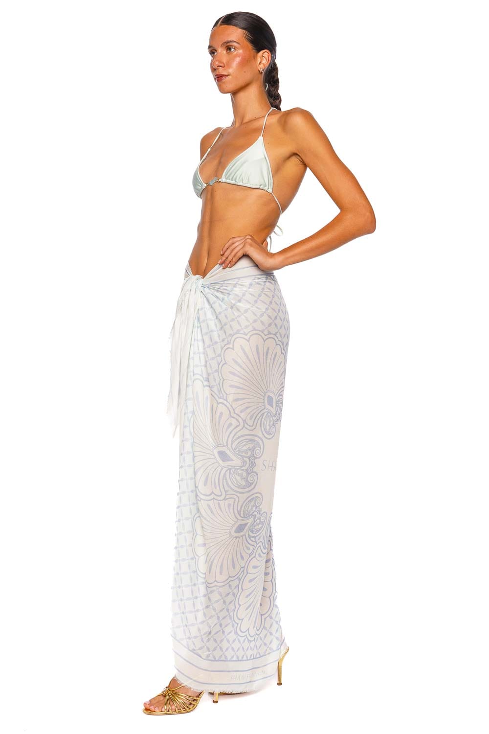Shani Shemer Aqua Shell Print Blue Maxi Pareo