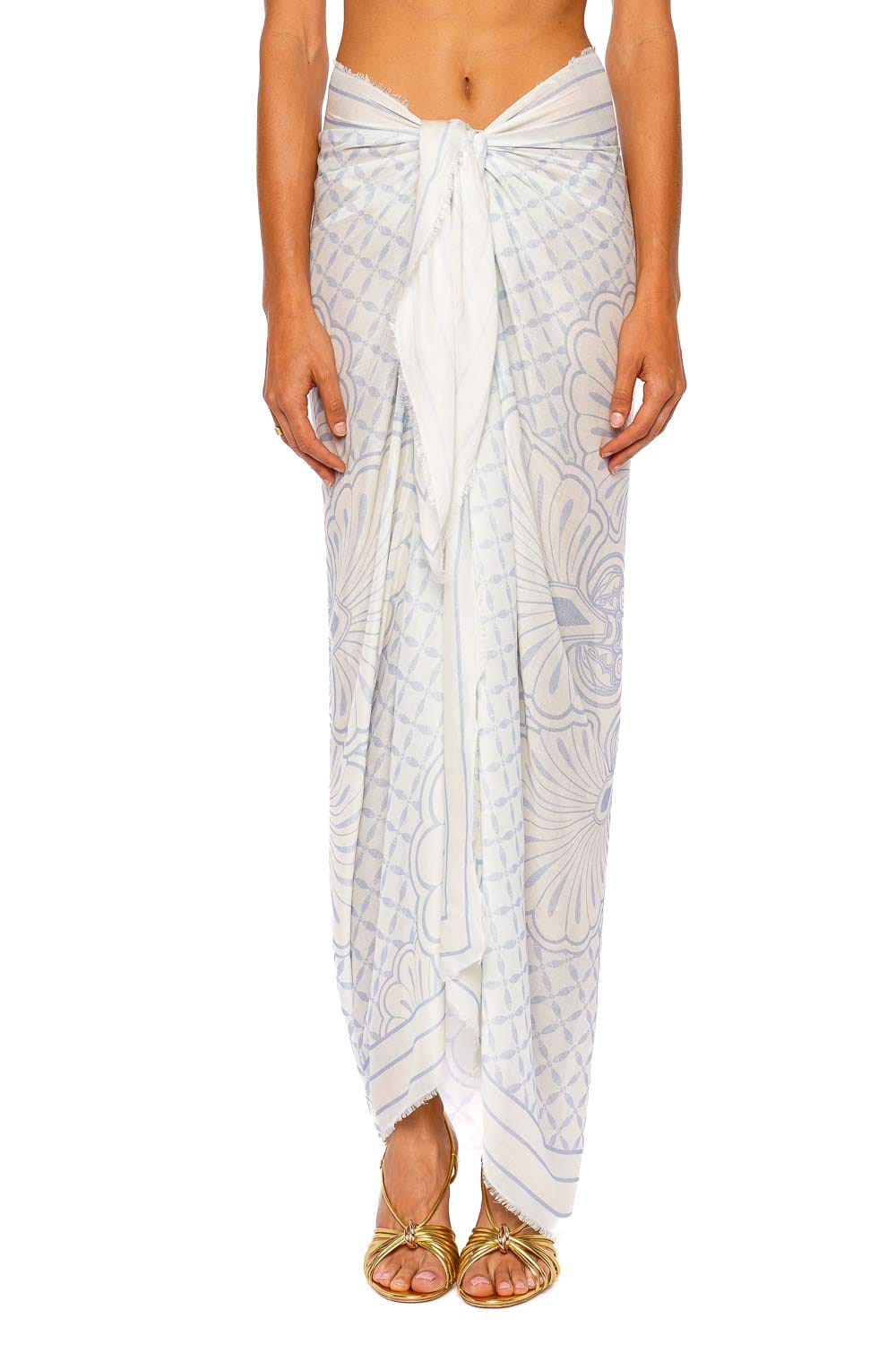 Shani Shemer Aqua Shell Print Blue Maxi Pareo