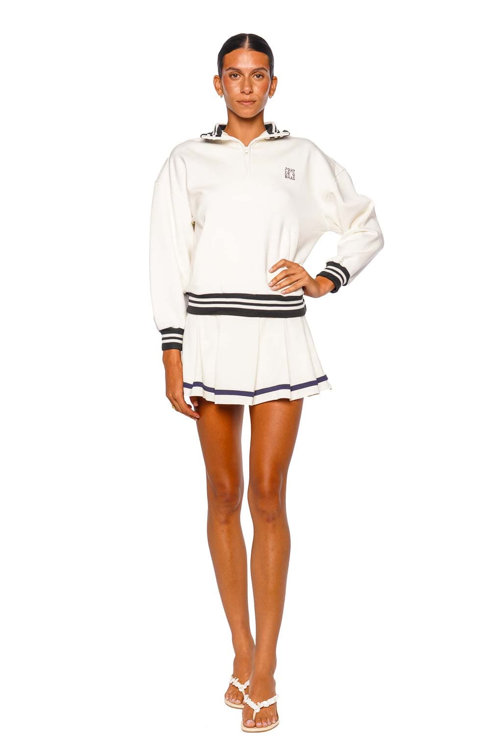 Port de Bras Match Signature Chantilly and Black Long Sleeve Half Zip Sweater