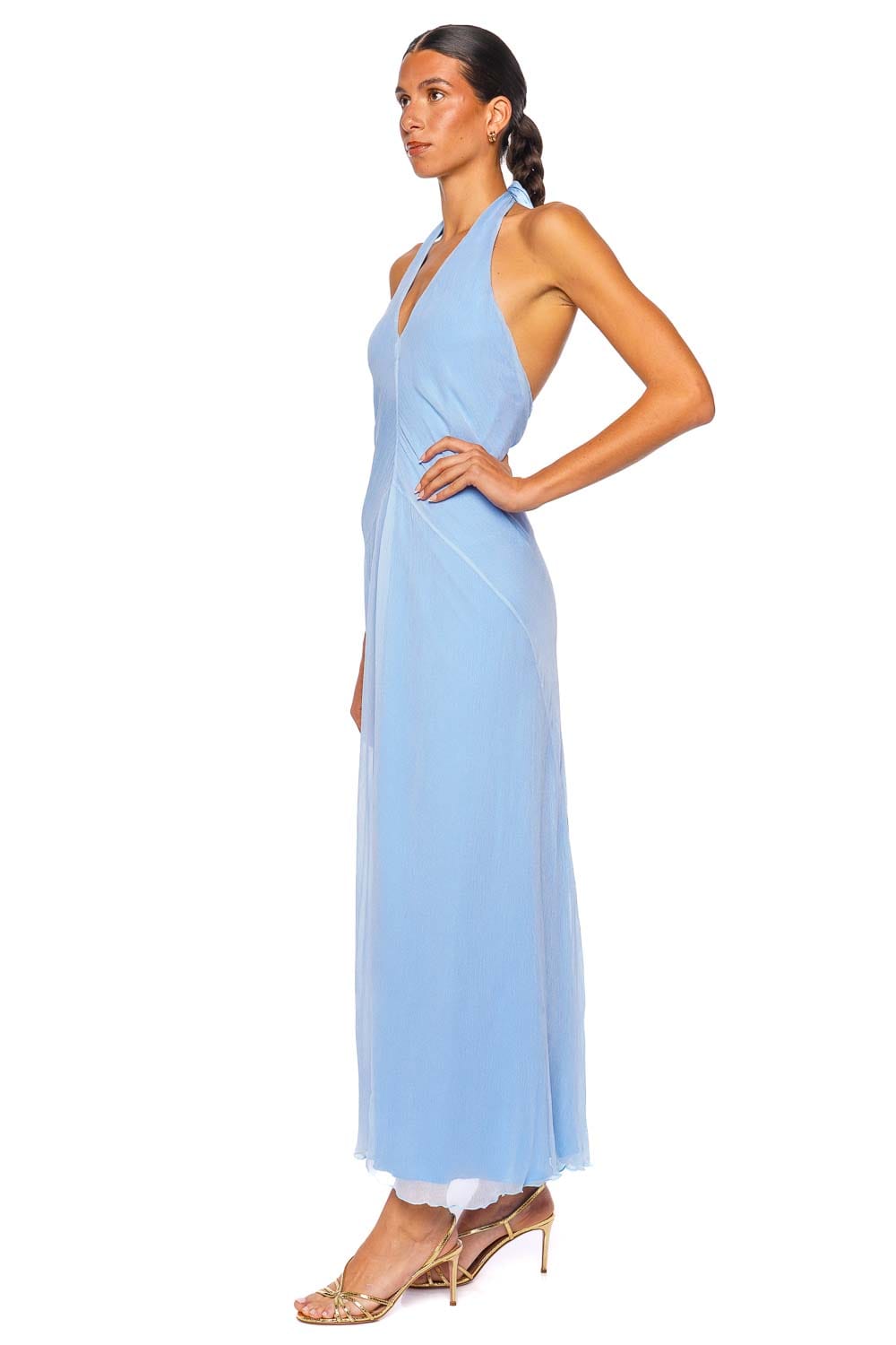 Staud Luma Clear Blue Halter Maxi Dress