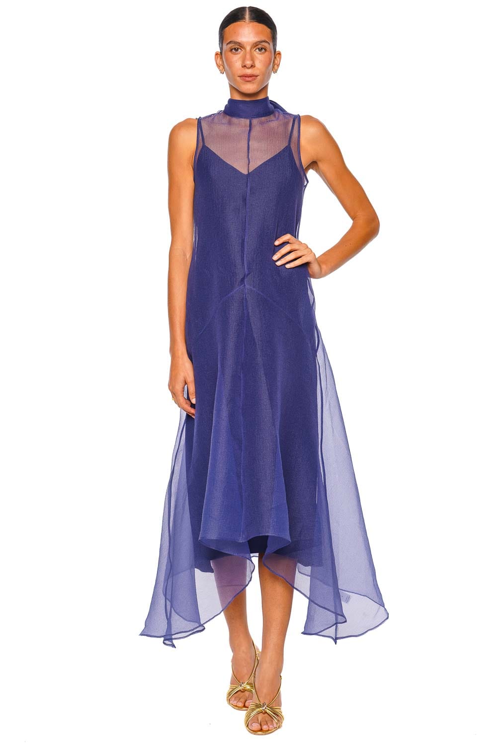 Staud Auden Navy Sleeveless High Neck Midi Dress Staud Auden Navy Sleeveless High Neck Midi Dress