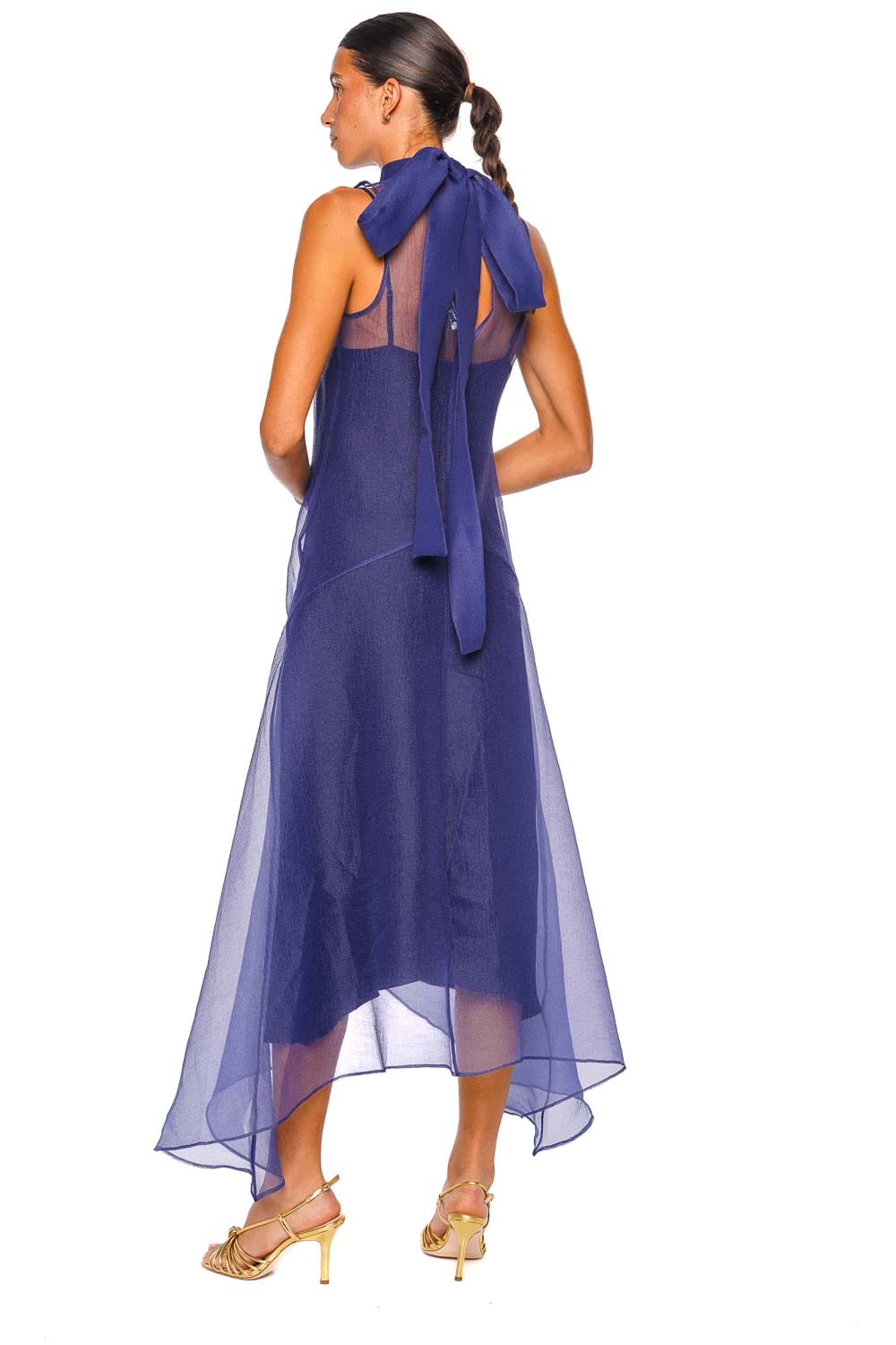 Staud Auden Navy Sleeveless High Neck Midi Dress