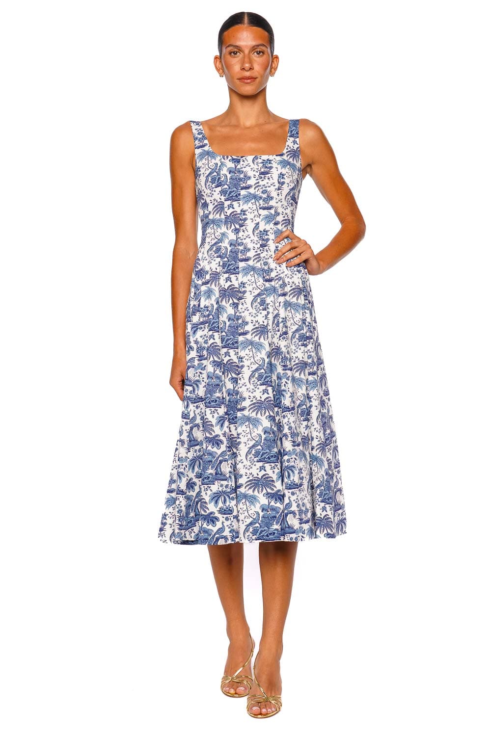 Staud Wells Blue Toile Strappy Midi Dress