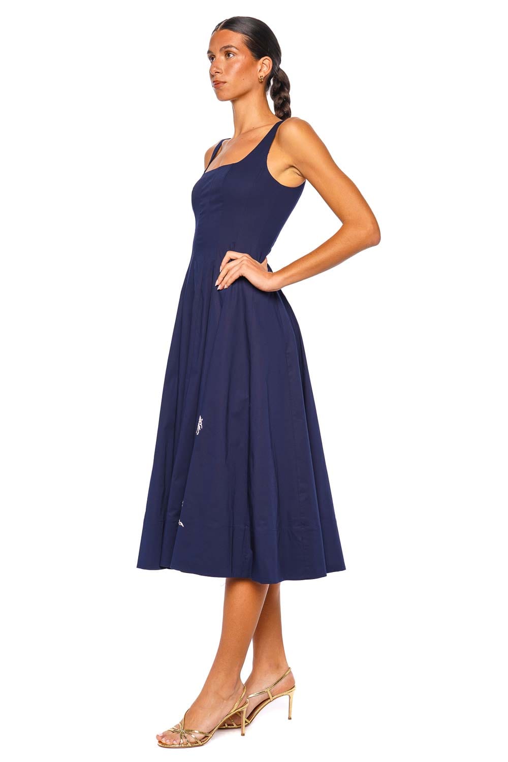 Staud Navy Embroidered Wells Dress with Straps