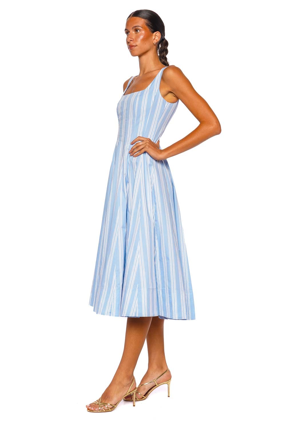 Staud Wells Blue Striped Sleeveless Midi Dress