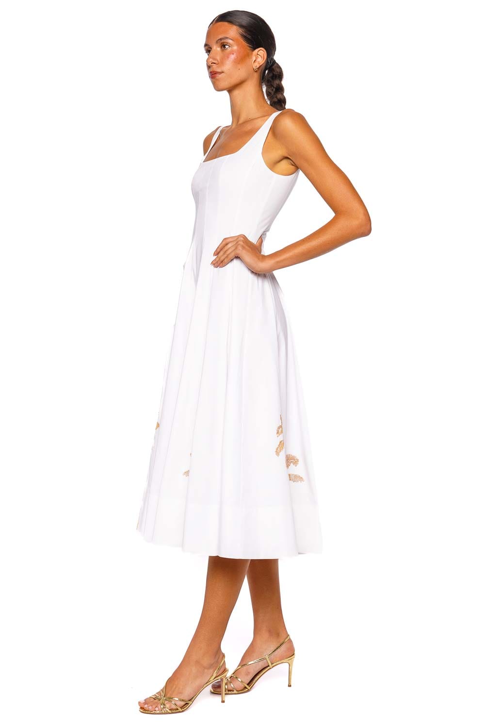 Staud Wells White Palm Embroidered Midi Dress