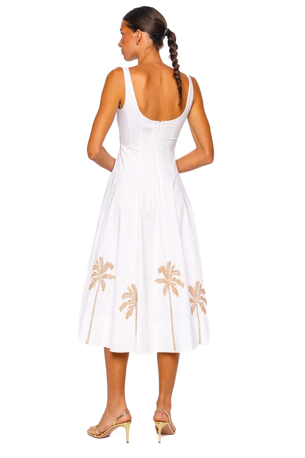 Staud Wells White Palm Embroidered Midi Dress
