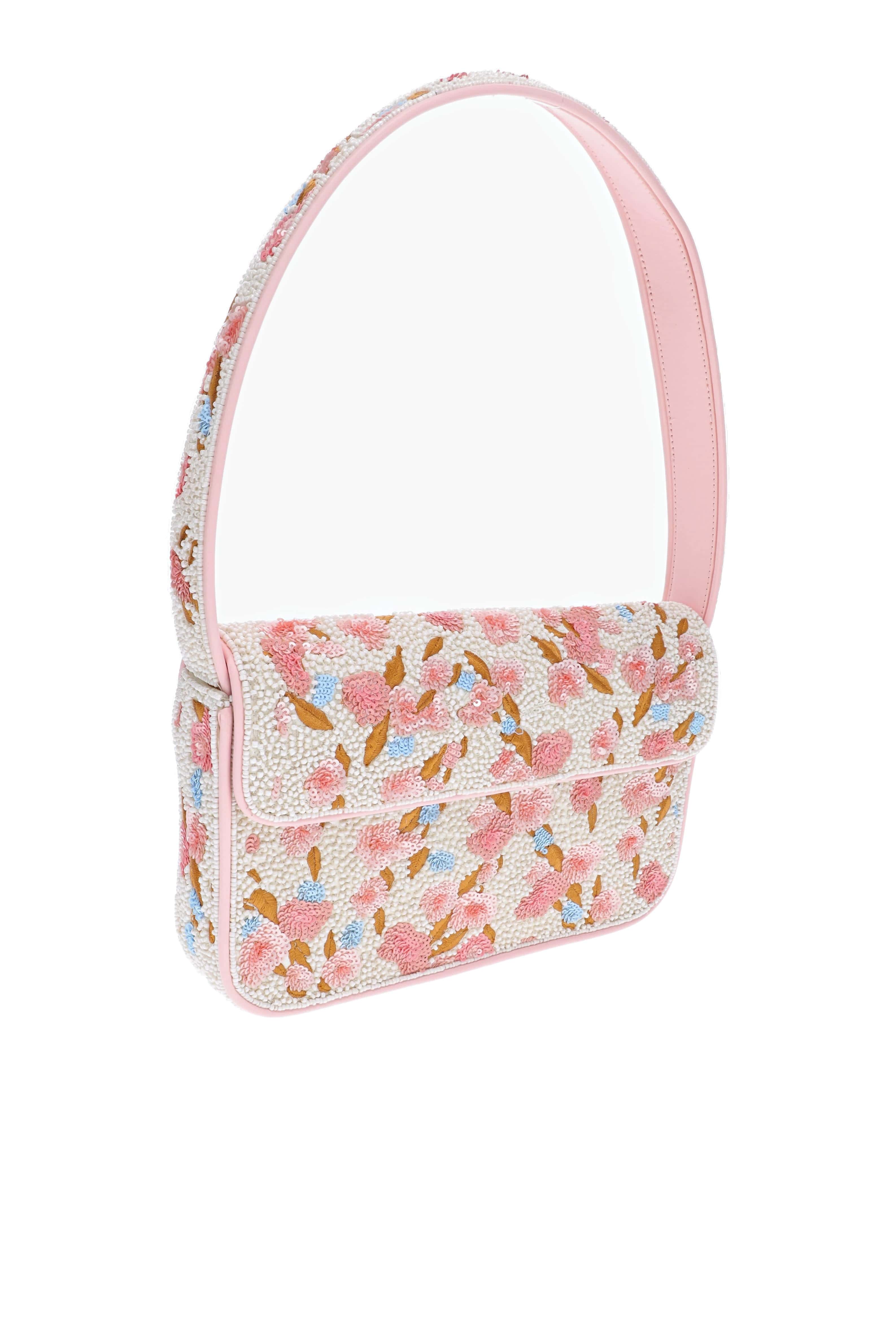 Staud Tommy Beaded Pink Floral Shoulder Bag