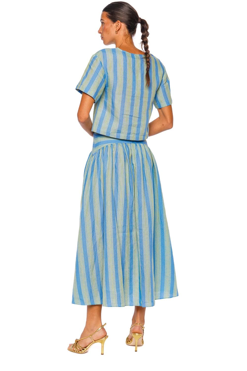 Staud Ava Seaport Stripe Tie Front Linen Top
