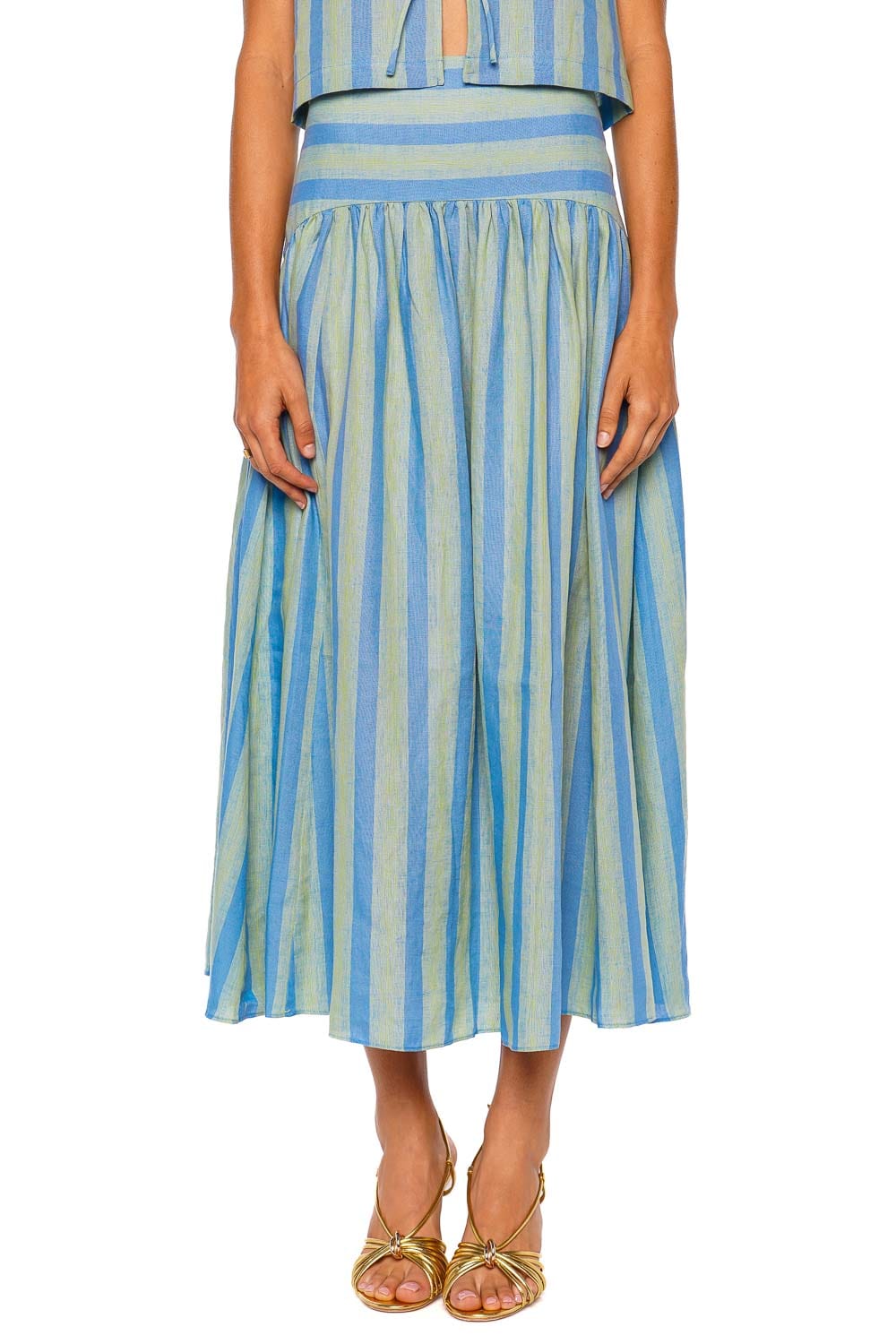 Staud Procida Seaport Stripe Linen Maxi Skirt