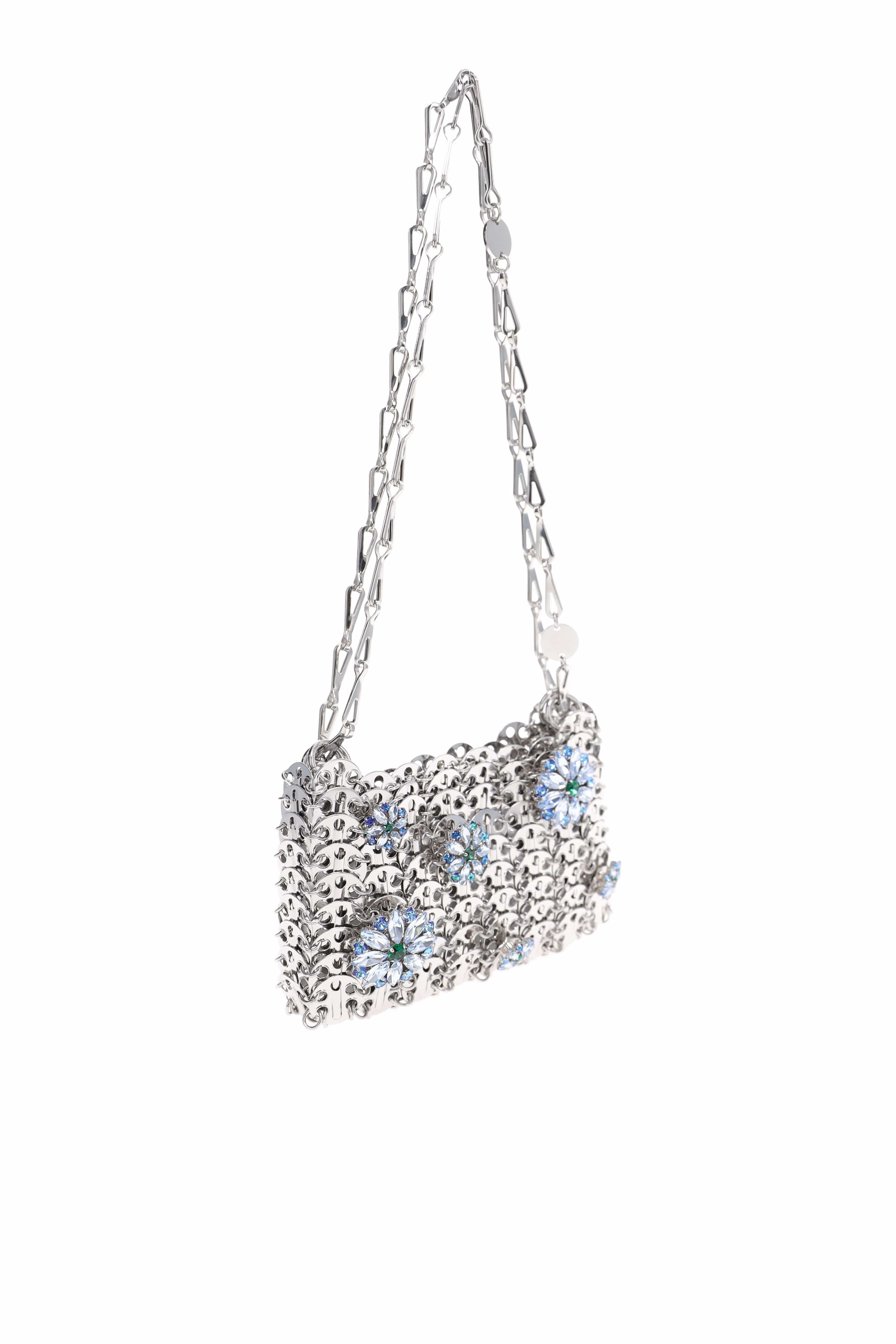 Rabanne 1969 Silver Nano Blue Strass Flower Bag