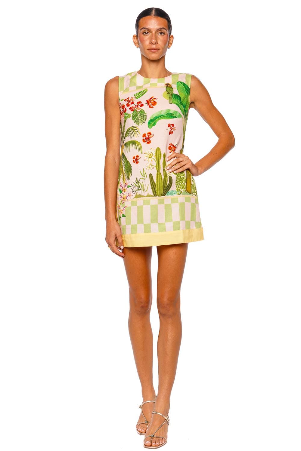 Blush Green Floral Check Mini Shift Dress