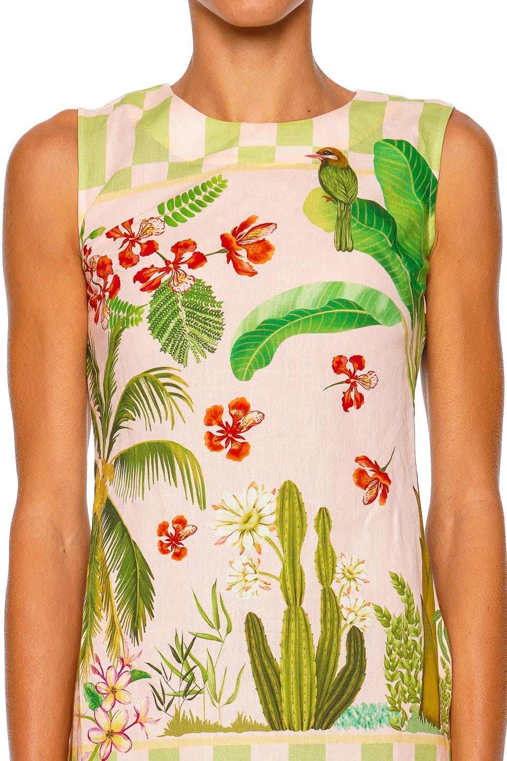 Verandah Shift Mini Dress Sleeveless Blush Green Printed Mini Dress