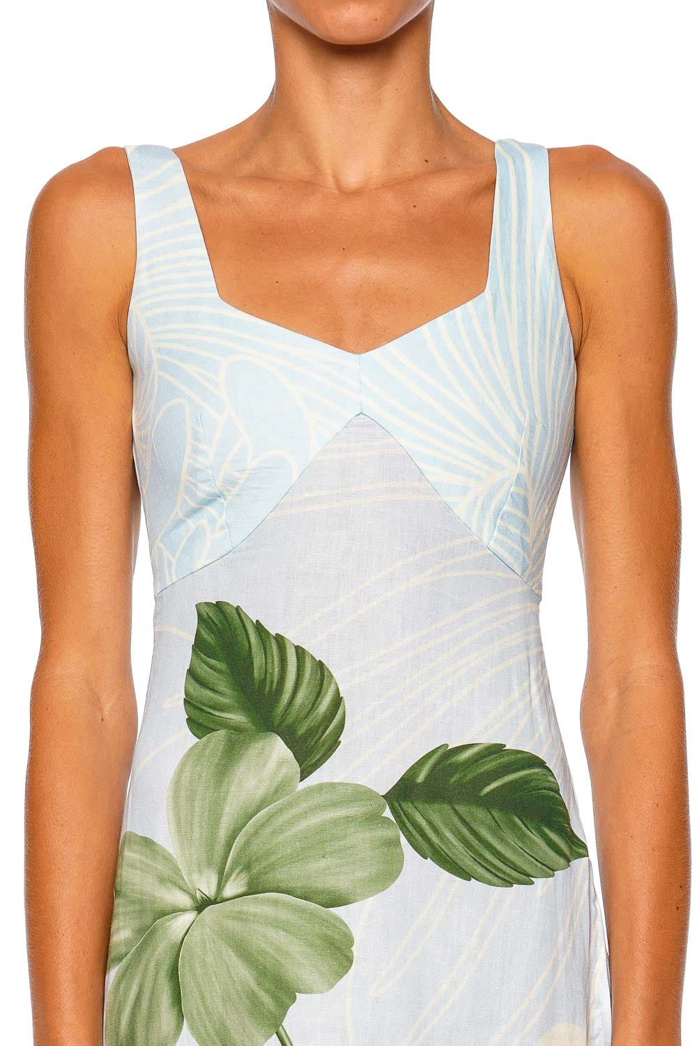 Verandah Linen Summer Ice Blue Floral Sleeveless Maxi Dress