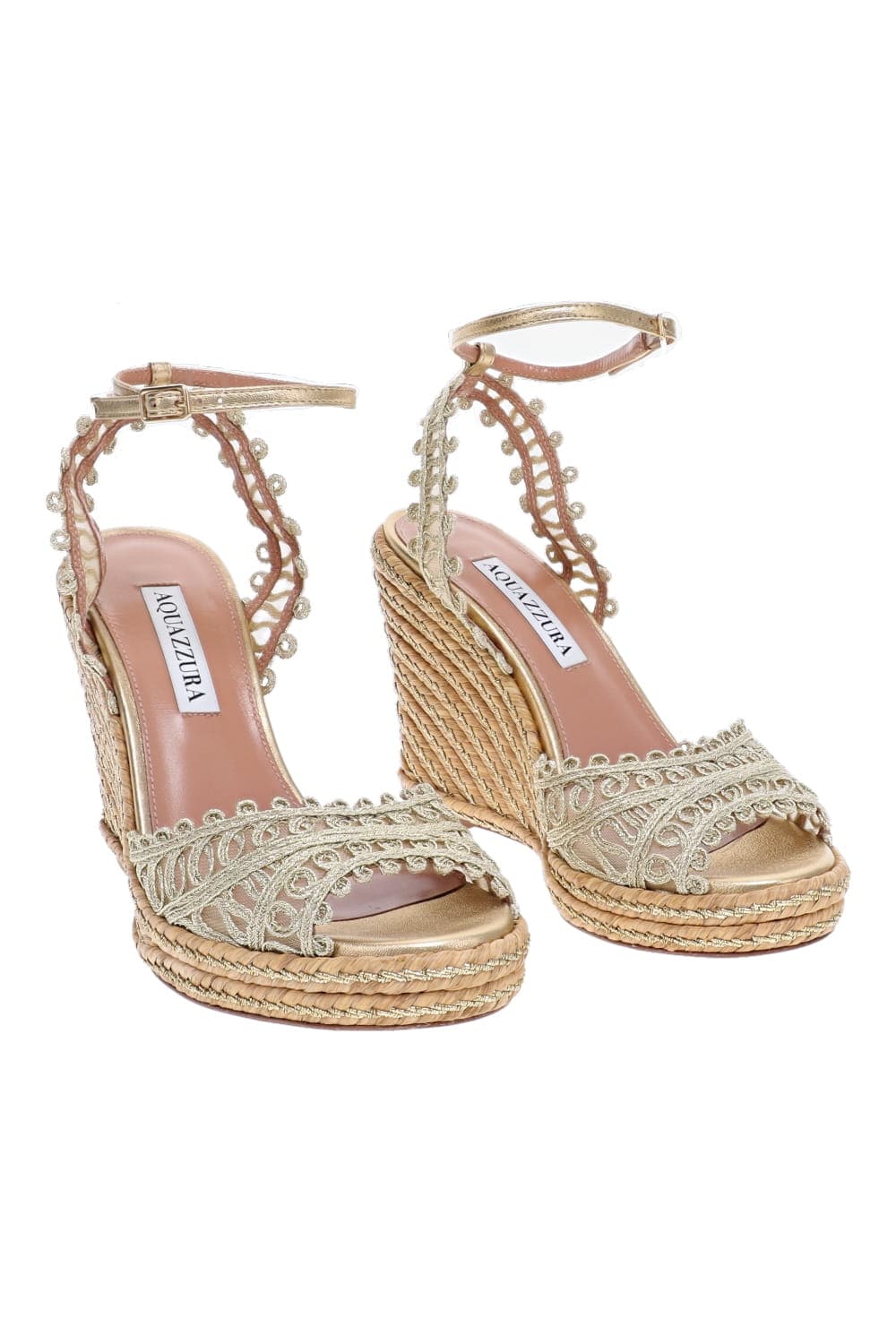 AQUAZZURA Kahlo Soft Gold Espadrille Wedge Sandal