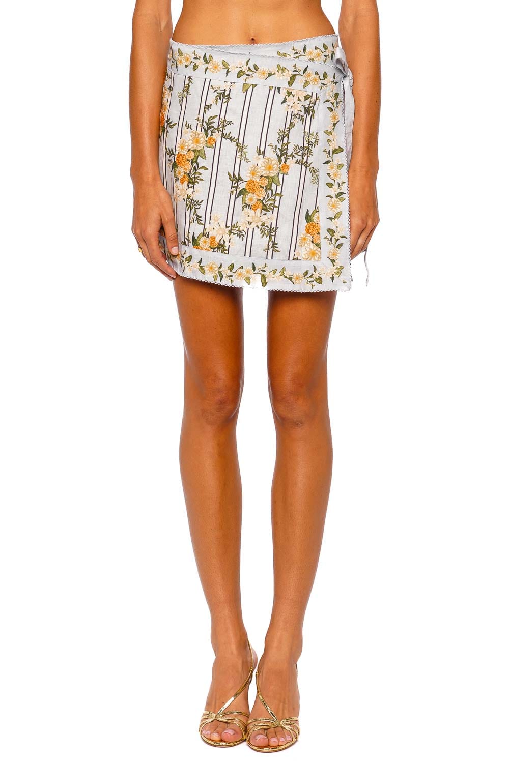 AGUA by Agua Bendita Luna Valle Blue Floral Wrap Mini Skirt