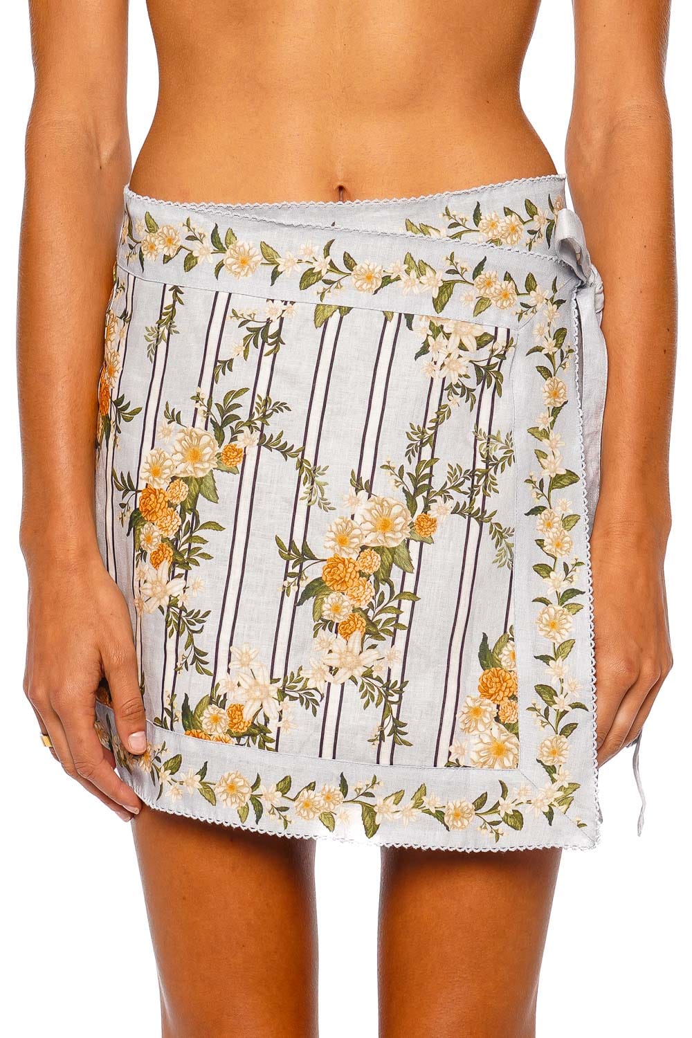 AGUA by Agua Bendita Luna Valle Blue Floral Wrap Mini Skirt